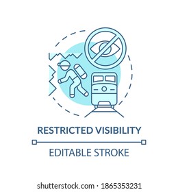 Restricted visibility concept icon. Workplace safety concerns. Bad working place for your vision. Health care idea thin line illustration. Vector isolated outline RGB color drawing. Editable stroke