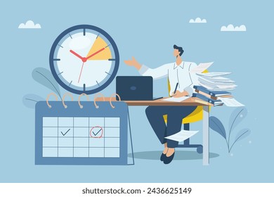 Restricting working hours or remaining time is too little, Project management with excessive workload, Businessman or Employees rushed to complete many documents within the deadline. Vector design.