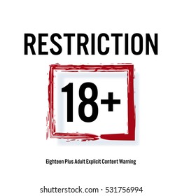 Restriction 18+. Red Rectangle. Eighteen Stop Sign. Content For Adults Only. Vector Illustration