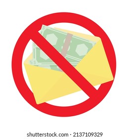 Restriction cash in evelope, tax free wage. Financial payment cash banned, prohibition debt and fund, no currency income, vector illustration