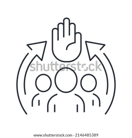Restriction for a group of people. Barriers to action. Vector linear icon isolated on white background.