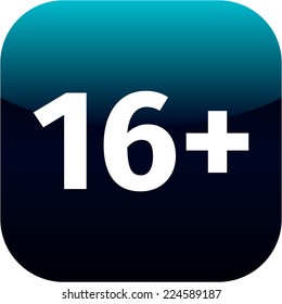 Restriction on age 16+ - blue and white phone app or web icon