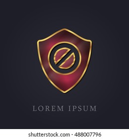 Restriction Shield Red Ruby with Golden Frame Precious Jewellery Icon / Logo Design