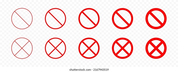 Restriction sign set. Red crossed restriction sign. Prohibition icon set. Vector icon EPS 10