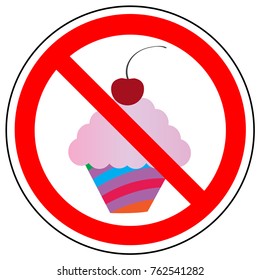 Restrictive sign on sweet, cake, cupcake. Vector.
