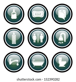 Restroom ./ Bathroom Icon Set with Glass Button Icons