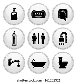 Restroom / Bathroom Icons Glossy White Button Icon Set