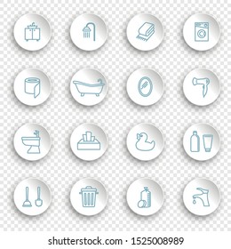 Restroom, Bathroom, Toilet con Set. Linear icons on round stickers with transparent shadows