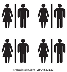 Restroom door pictograms. Woman and man public toilet vector signs, female and male hygiene washrooms symbols, Silhouette Vector Black. ladies and gentlemen wc restroom. with white background