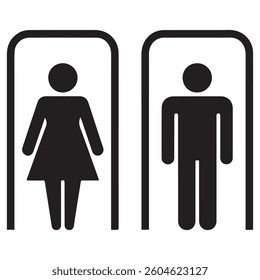 Restroom door pictograms. Woman and man public toilet vector signs, female and male hygiene washrooms symbols, Silhouette Vector Black. ladies and gentlemen wc restroom. with white background