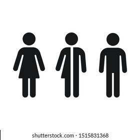 Restroom Gender Icons: Man, Woman And Unisex. Bathroom Door Symbols. Isolated Vector Signs.