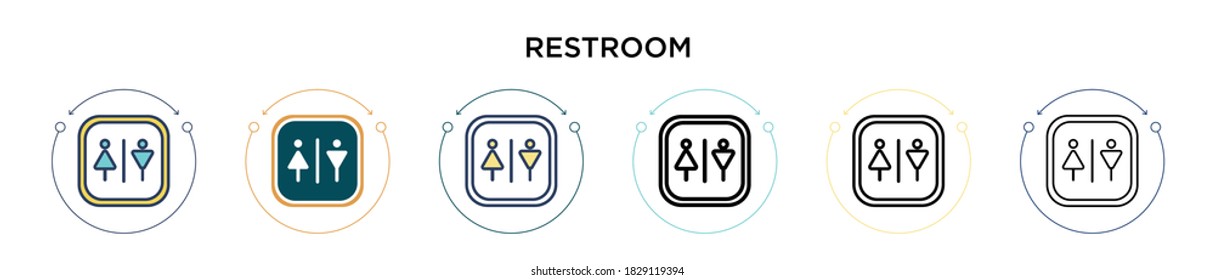 Restroom icon in filled, thin line, outline and stroke style. Vector illustration of two colored and black restroom vector icons designs can be used for mobile, ui, web