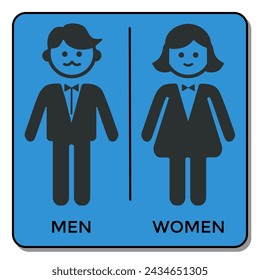 Restroom icon on blue background. Restroom icon. Man, woman, Vector graphics