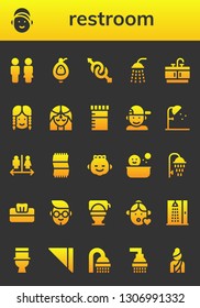 restroom icon set. 26 filled restroom icons.  Collection Of - Toilet, Girl, Urinal, Gender, Shower, Bathroom, Urine, Boy, Wc, Towel, Tissue, Napkin, Woman