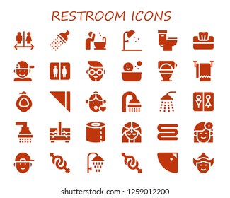  restroom icon set. 30 filled restroom icons. Simple modern icons about  - Wc, Shower, Basin, Toilet, Tissue, Boy, Bathroom, Towel, Urinal, Napkin, Girl, Sewing box, Toilet paper