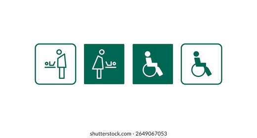 Restroom icon set with boy and girl symbols in vector style for WC signage, bathroom labels, public toilet indicators, user interface and mobile applications