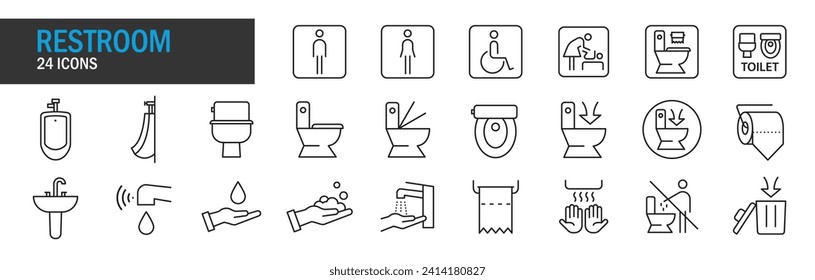 restroom icon set. High quality design element. Editable linear style stroke. Vector icon. EPS, PNG, JPG