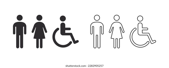 Symbole wiederherstellen. Toilettensymbole. Erholungsraum für Menschen mit körperlichen Behinderungen. Vektorskalierbare Grafiken