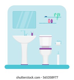 Restroom interior design. Vector illustration.