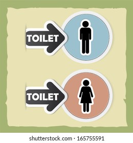 Restroom male and female sign, vintage style vector illustration.