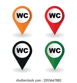 Restroom map pointer icon on white background.
