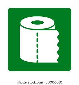 Restroom Paper Roll vector icon. Style is flat rounded square button, white and green colors, white background.