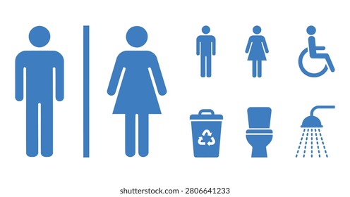 Restroom Pictograms With Accessibility Symbol Flat Blue Icons lavatory