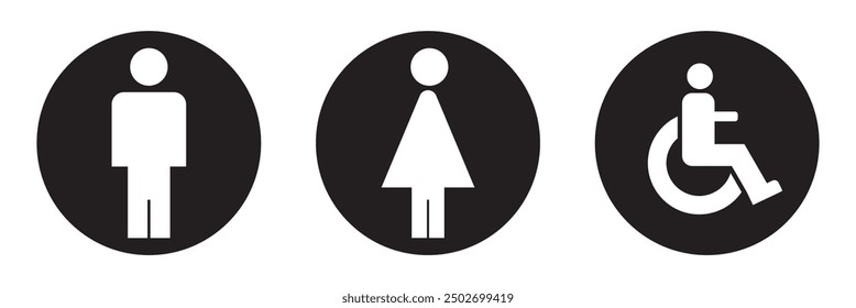 Restroom sign for disabled on the wheelchair, toilet vector for disability people, lavatory symbol, bathroom icon, 