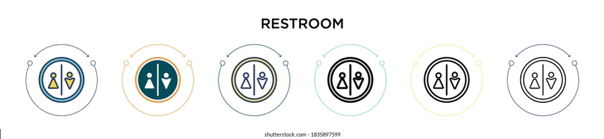 Restroom-Symbol in vollem, dünnen Linie, Umriss und Strich-Stil. Vektorgrafik von zwei farbigen und schwarzen Toilettenschildern Vektorgrafiken-Designs kann für mobile, iPhone-, web-basierte