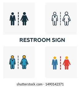 Restroom Sign icon set. Four elements in diferent styles from city elements icons collection. Creative restroom sign icons filled, outline, colored and flat symbols.