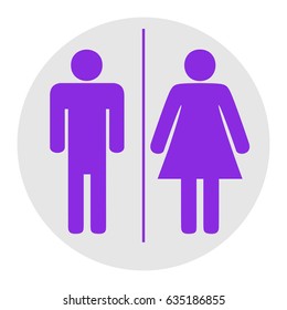Restroom sign illustration. Vector. Violet flat icon on light gray circle at white background. Isolated.