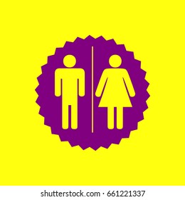 Restroom sign illustration. Vector. Violet label with hole as icon on yellow background.