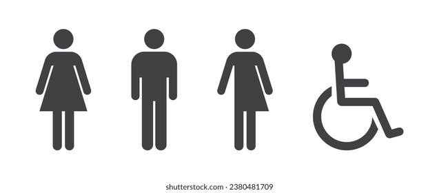 Restroom Sign with Men, Women, Rollstuhl und Gender Neutral-Zeichen.Vektorgrafik