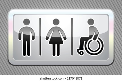 Restroom symbols, big gray button