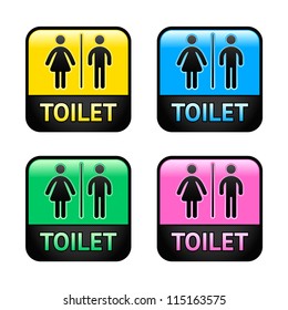 Restroom symbols set, colored button