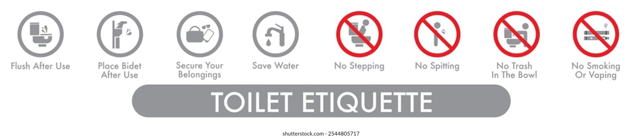 Restroom Toilet Sign Icon Eeiquette. White background. Grey and Black Color. Editable Vector Illustration EPS.