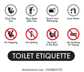 Restroom Toilet Sign Icon Eeiquette. White background. Grey and Black Color. Editable Vector Illustration EPS.