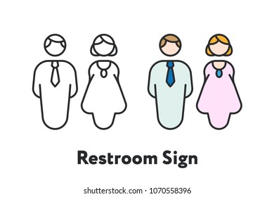 Restroom Toilet Sign Male Female Minimal Color Flat Line Outline Stroke Icon