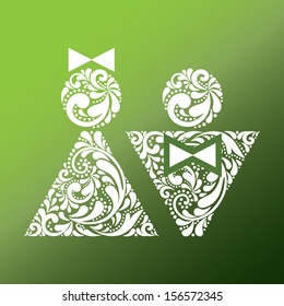 Restrooms Wc sign, made of the leaf pattern. Vector EPS10 illustration.