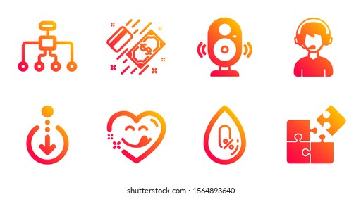Restructuring, Consultant and Payment line icons set. No alcohol, Yummy smile and Scroll down signs. Speaker, Puzzle symbols. Delegate, Call center. Business set. Vector