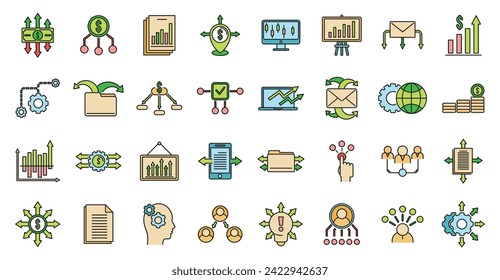 Restructuring refer icons set. Outline set of restructuring refer vector icons thin line color flat on white