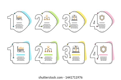 Restructuring, Start business and Diagram chart icons simple set. Security sign. Delegate, Launch idea, Presentation graph. Protection shield. Technology set. Infographic timeline. Vector