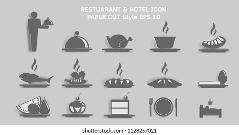 Restuarant And Hotel ICON Paper Cut Style
