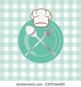 Restuarant logo, Chef hat  Spoon, Fork, Plate