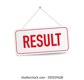 Result hanging sign isolated on white wall