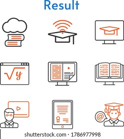 result icon set. included cloud library, tablet, cap, ebook, teacher, student, maths icons. bicolor styles.