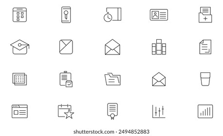 Result line icons set. Laboratory, scientist, equipment, infographics, analysis, skills, advice, support, agreement, document, school, supplies, outline icons collection. Ui thin icons pack.