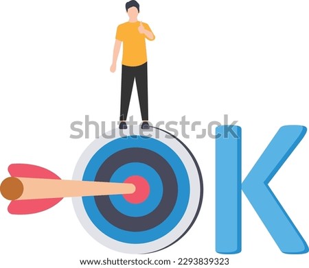 Result, OK, objective and key result framework to measure success and improvement, goal setting or define measurable target for business concept, businessman holding winning flag on target with the wo