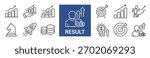 Result outline icon set vector illustration depicting various symbols of growth and success in business and personal development through charts and icons