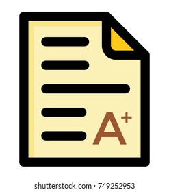 
Result sheet flat vector icon, A+ representing good grades
